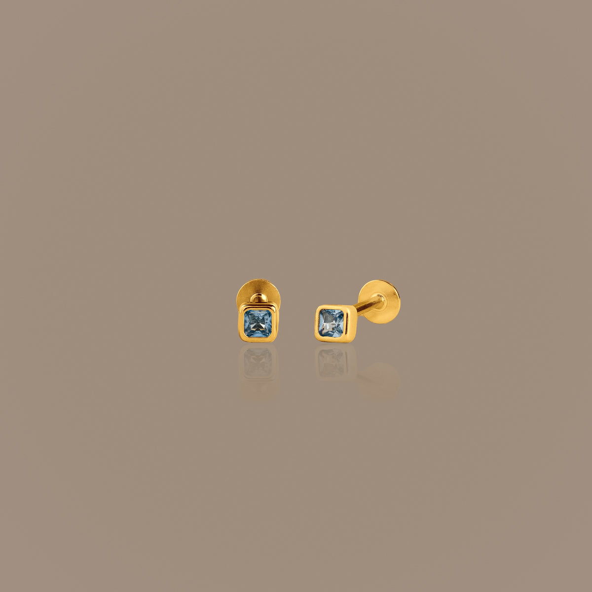Square Bezel Blue Zircon Flat Back Studs