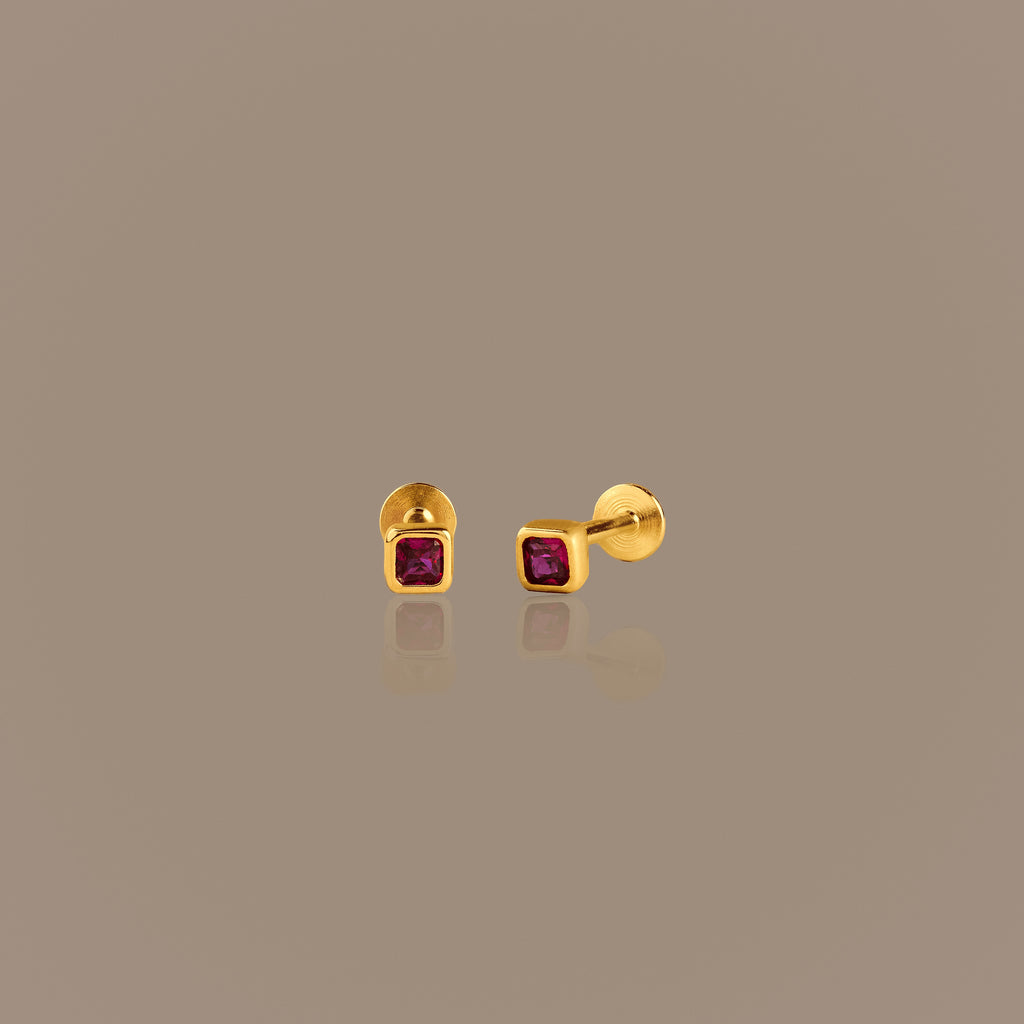 Square Bezel Ruby Flat Back Studs