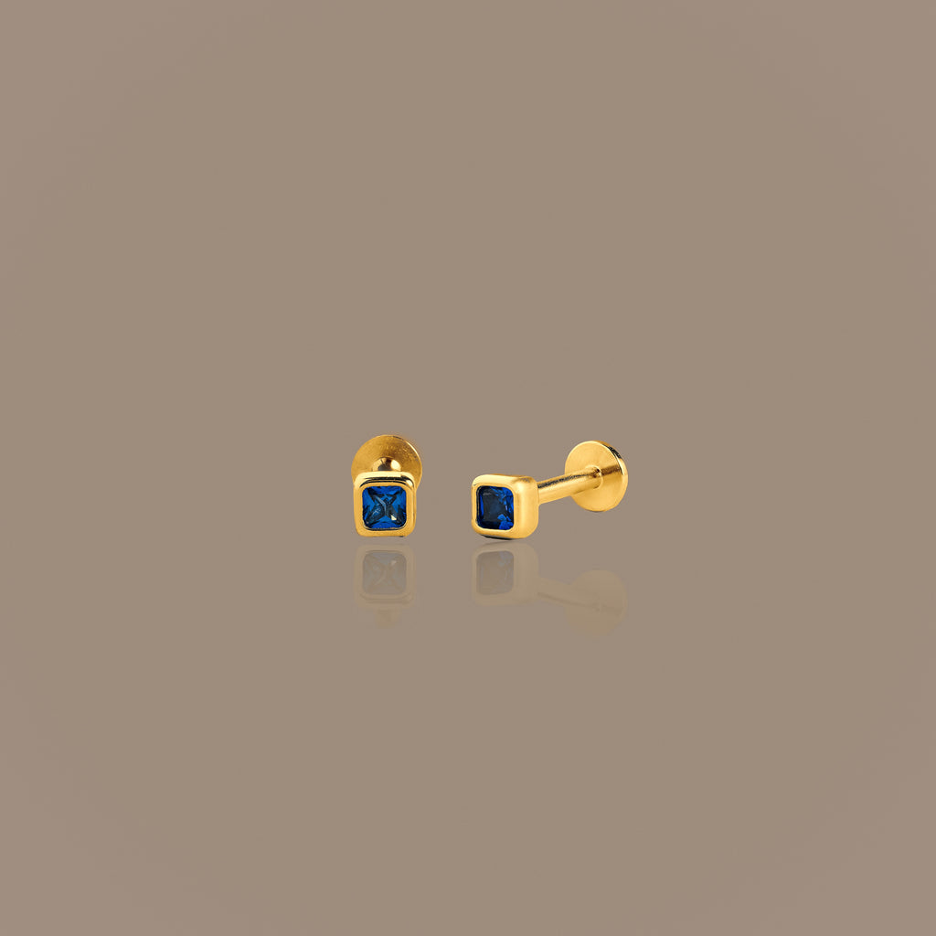 Square Bezel Sapphire Flat Back Studs