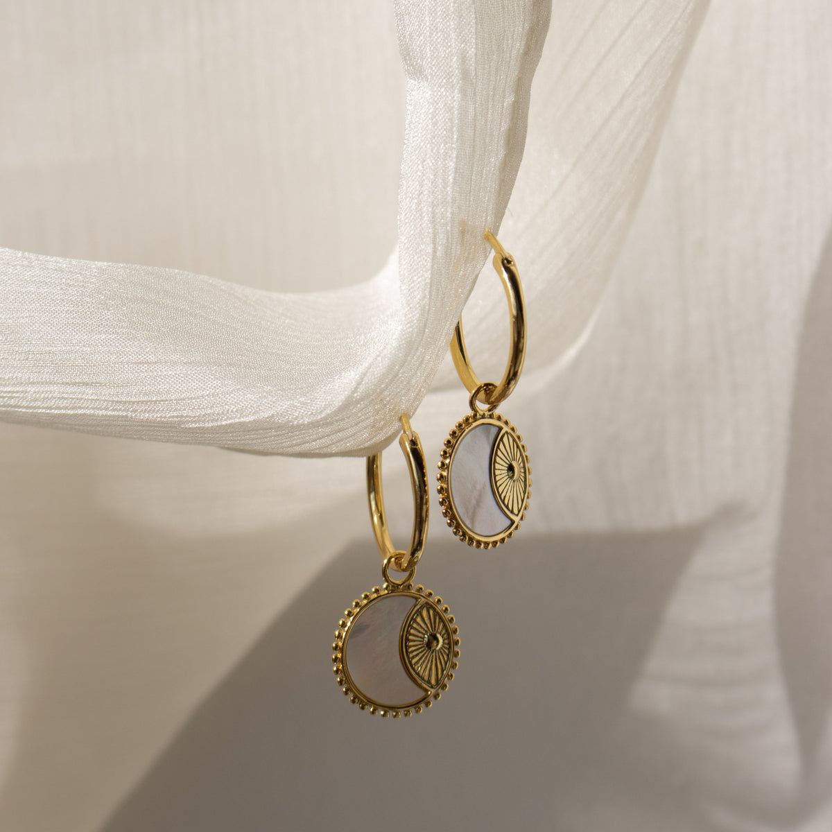 Pia Pearl Coin Hoops in 18K Gold