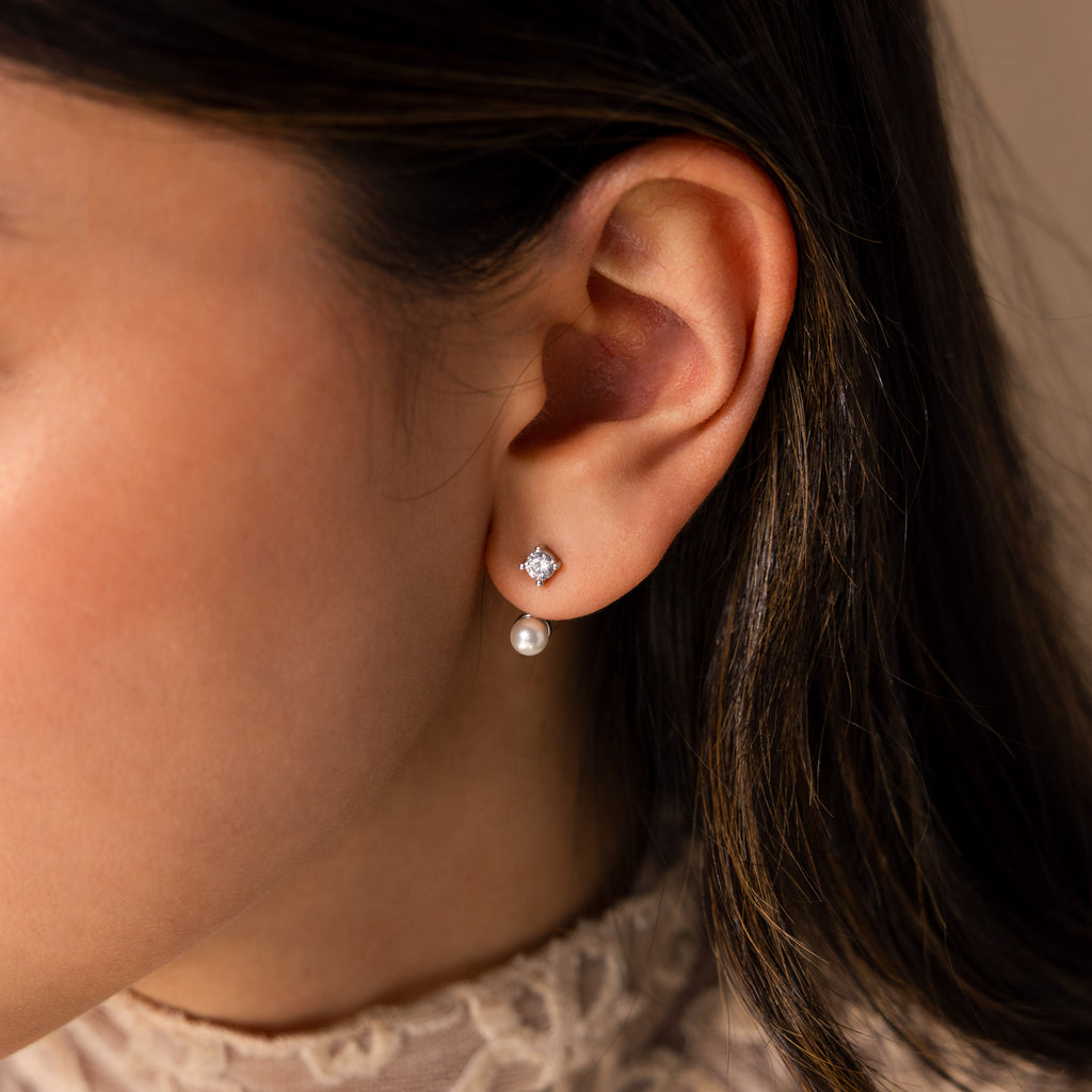 Diamond Pearl Ear Jackets in Silver
