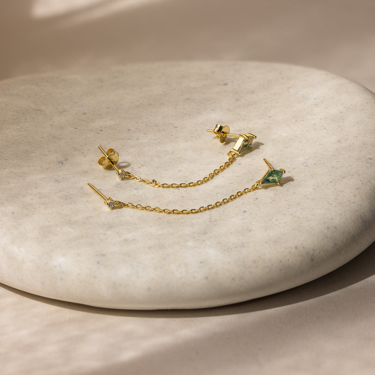 Agate Diamond Chain Earrings in 18K Gold