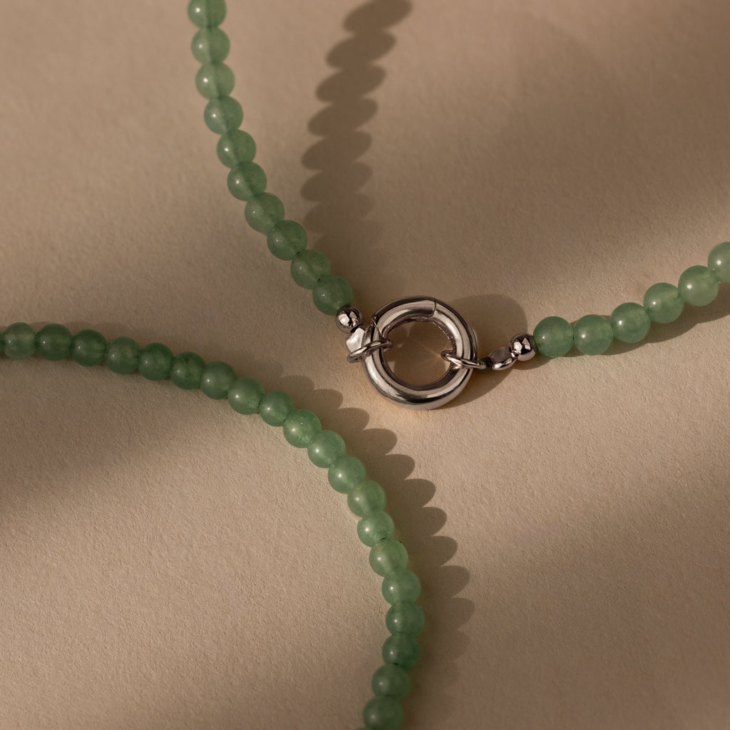 Beaded Jade Charm Bracelet in Silver