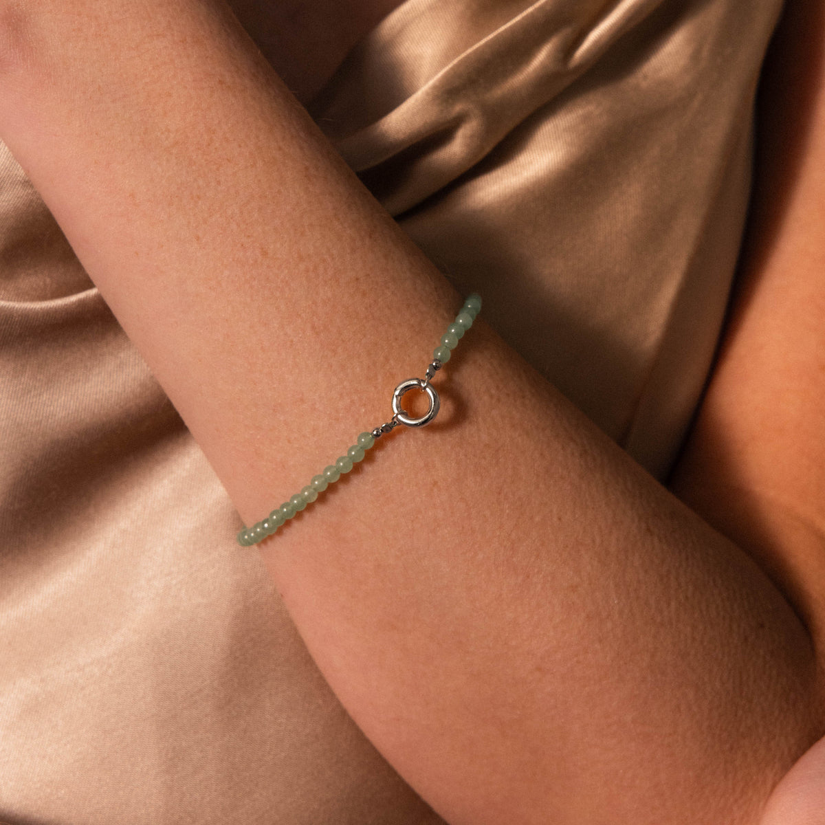 Beaded Jade Charm Bracelet in Silver