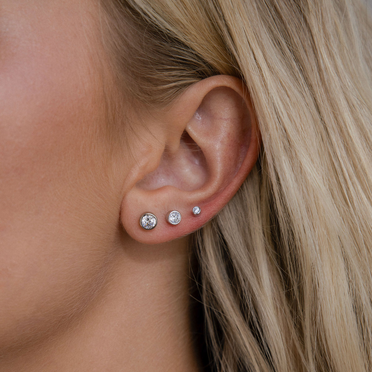 Round Diamond Bezel Flat Back Studs Set