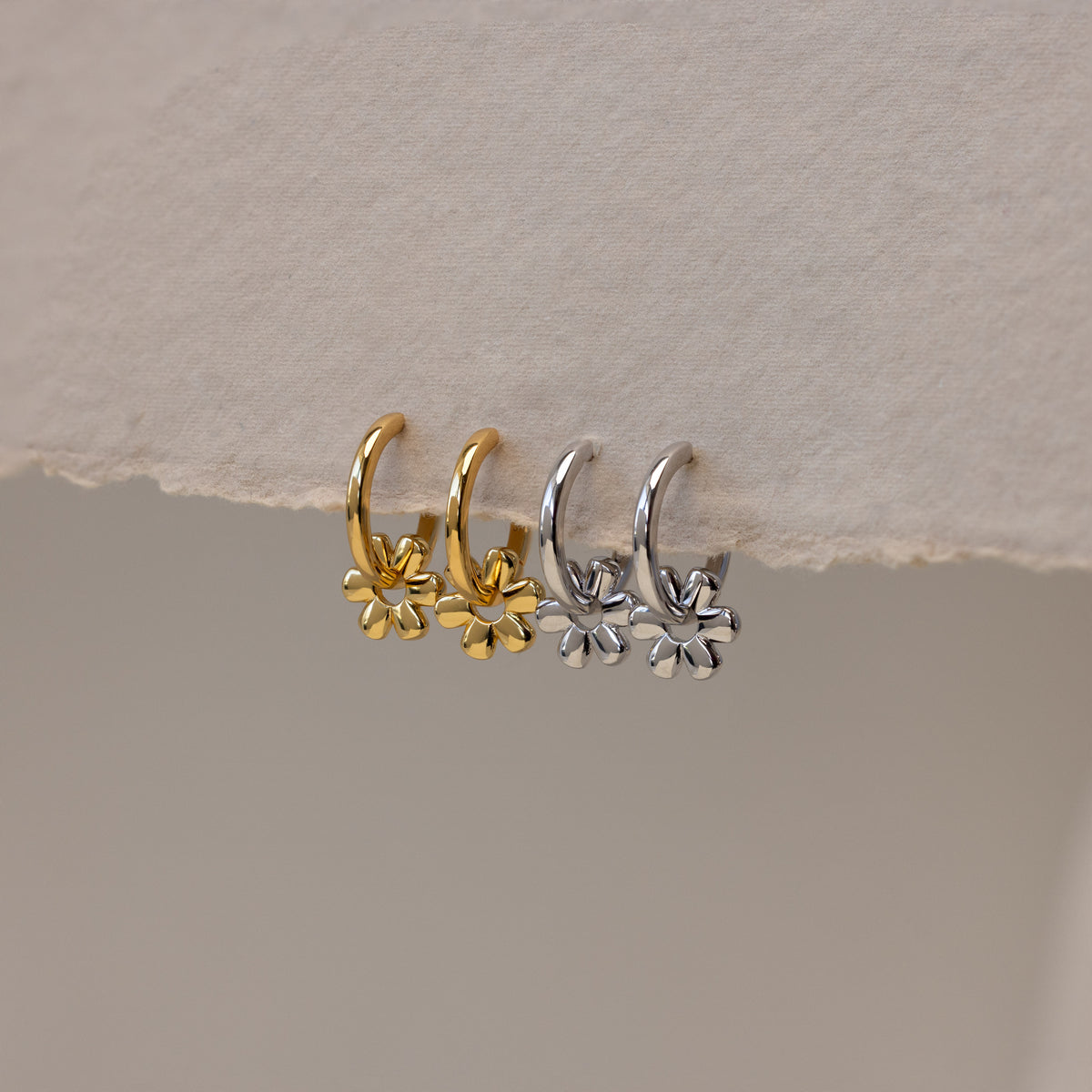 Dangling Blossom Huggies in 18K Gold