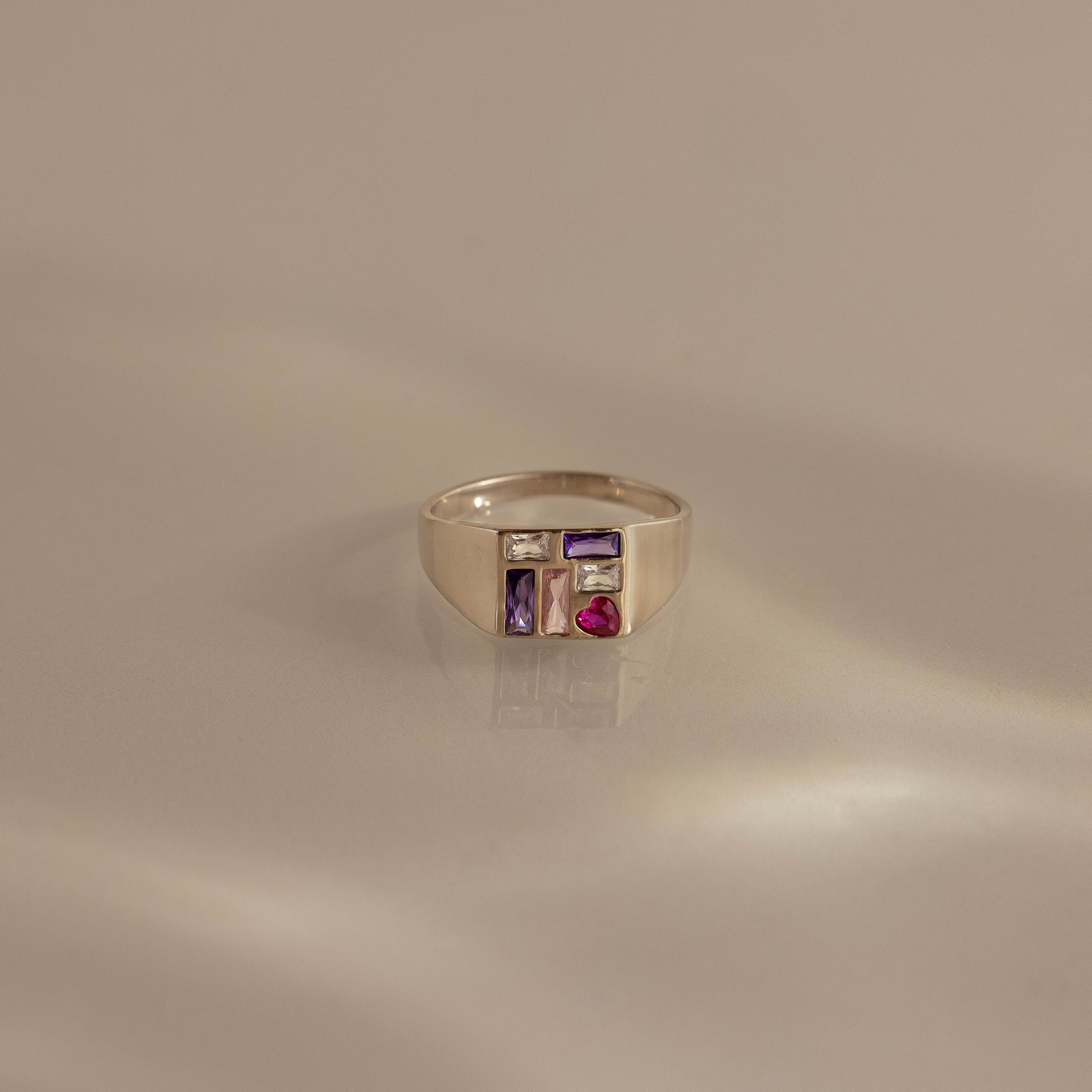 Mosaic Birthstone Signet Ring in Silver