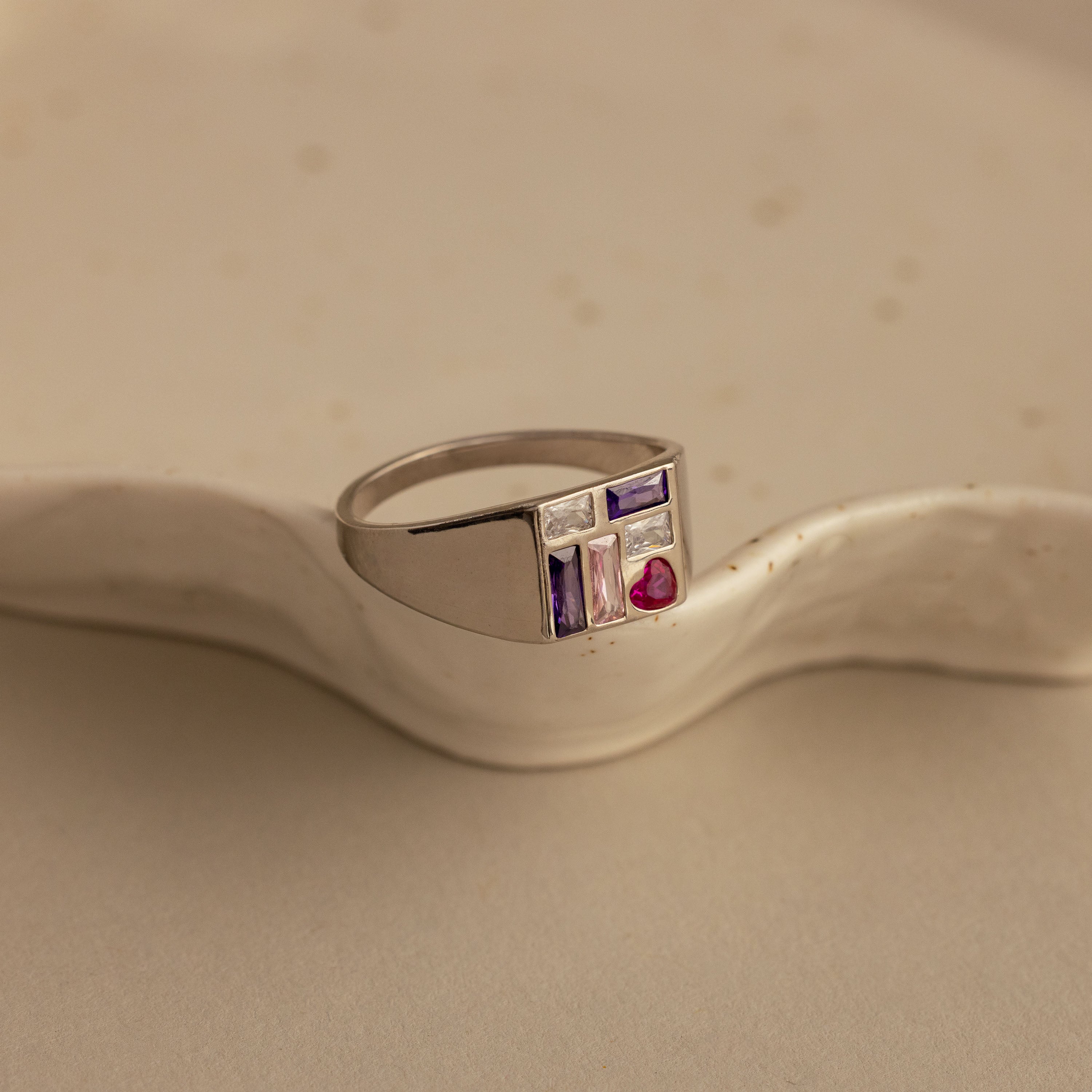 Mosaic Birthstone Signet Ring in Silver