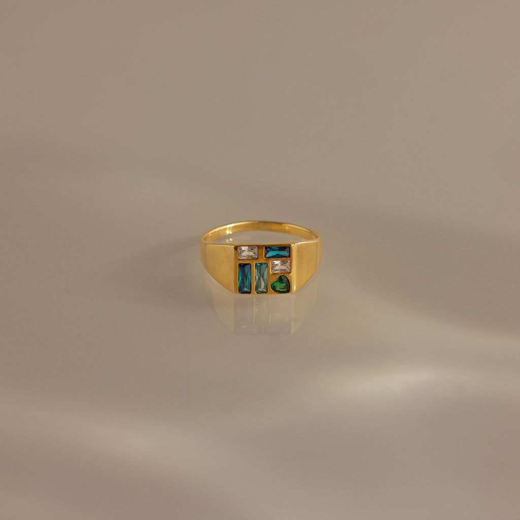Mosaic Birthstone Signet Ring in 18K Gold