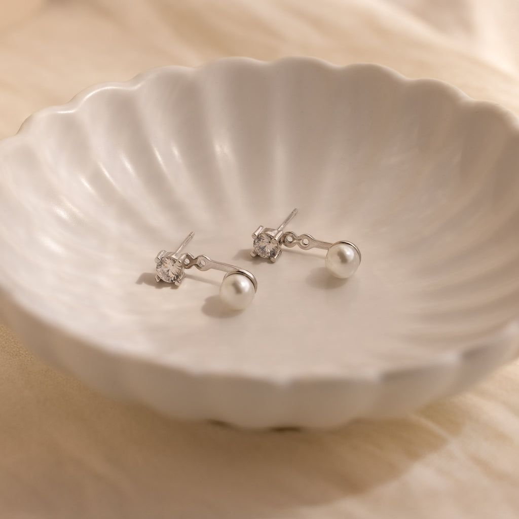 Diamond Pearl Ear Jackets in Silver