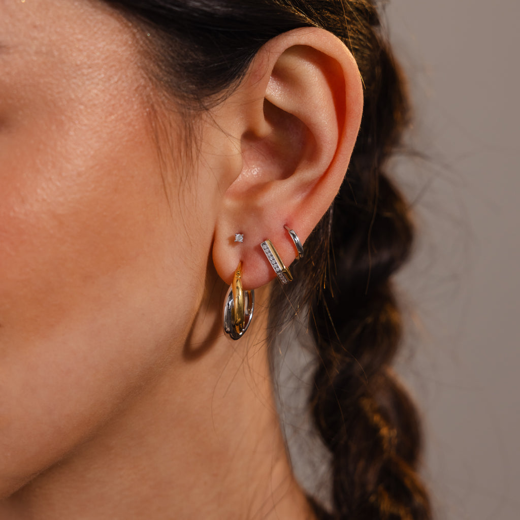 Pave Pointed Mixed Metal Hoops
