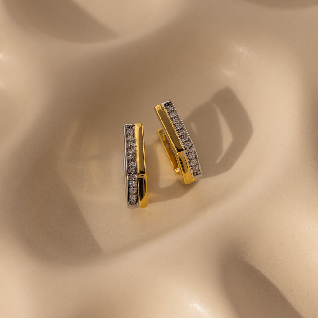 Pave Pointed Mixed Metal Hoops