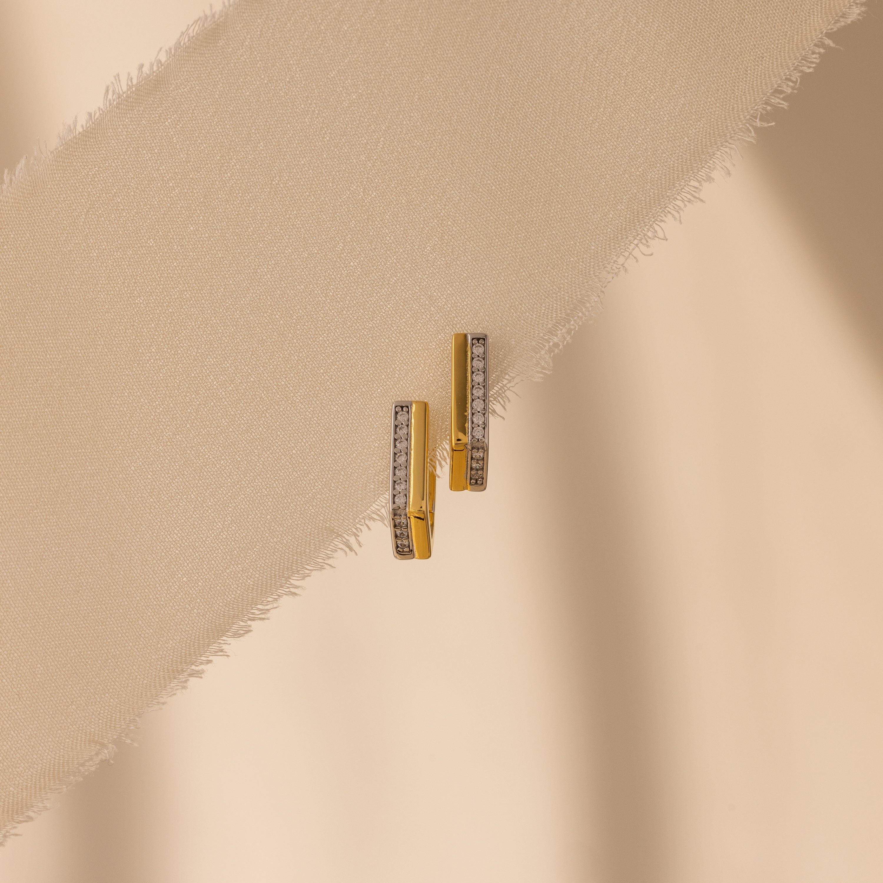 Pave Pointed Mixed Metal Hoops