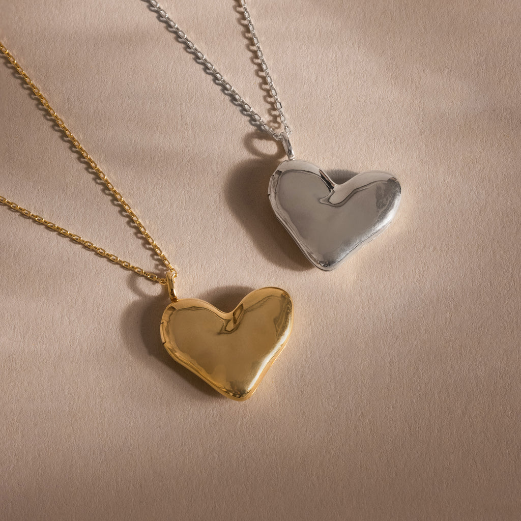 Organic Heart Locket Necklace in Silver