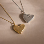 Organic Heart Locket Necklace in Silver