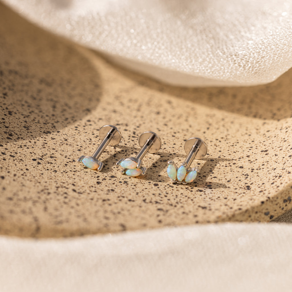 Marquise Opal Flat Back Studs in Silver