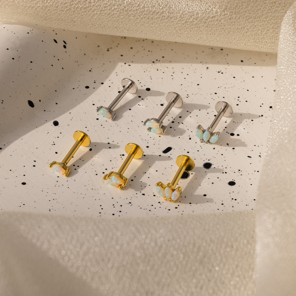 Marquise Opal Flat Back Studs in Silver