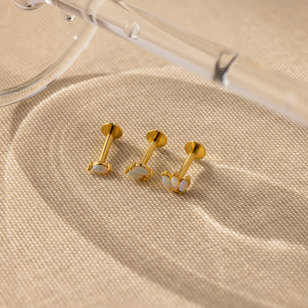 Marquise Opal Flat Back Studs in 18K Gold