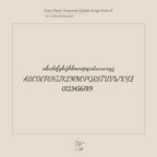 Script font sample displaying cursive letters and numbers on a beige background—ideal for customizing the Stylish Pearl Initial Heart Necklace with elegant, personalized lettering.