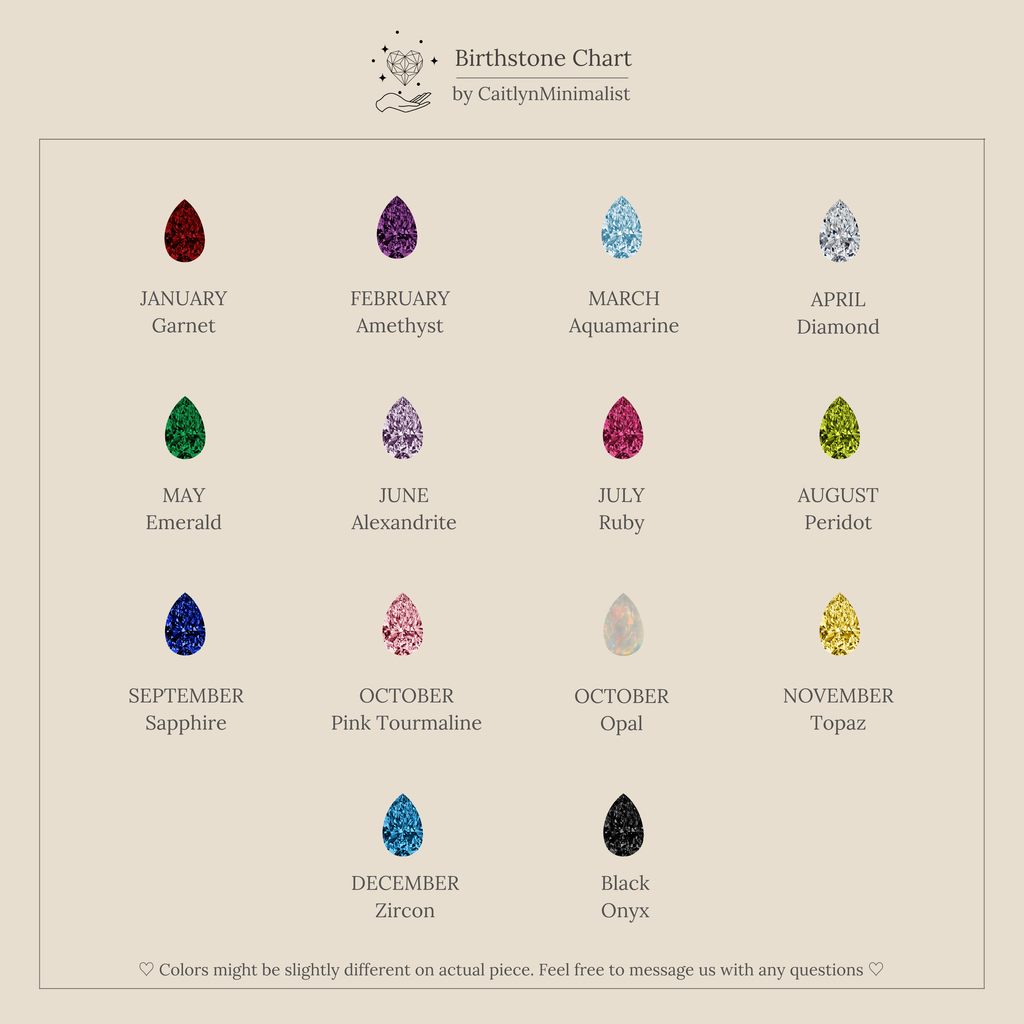 The Pear & Baguette Birthstone Charm Set in Rose Gold features twelve vibrant monthly gems plus black onyx, ideal for creating a personalized jewelry or birthstone charm collection.