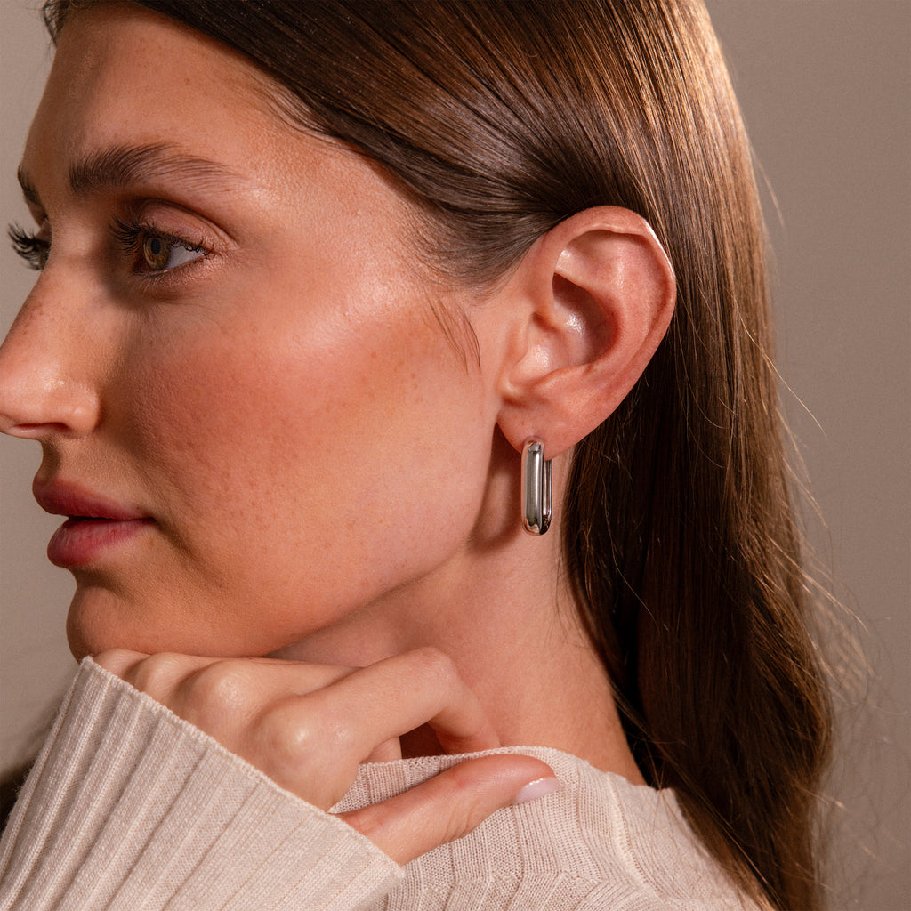 Chunky Link Hoops in Silver