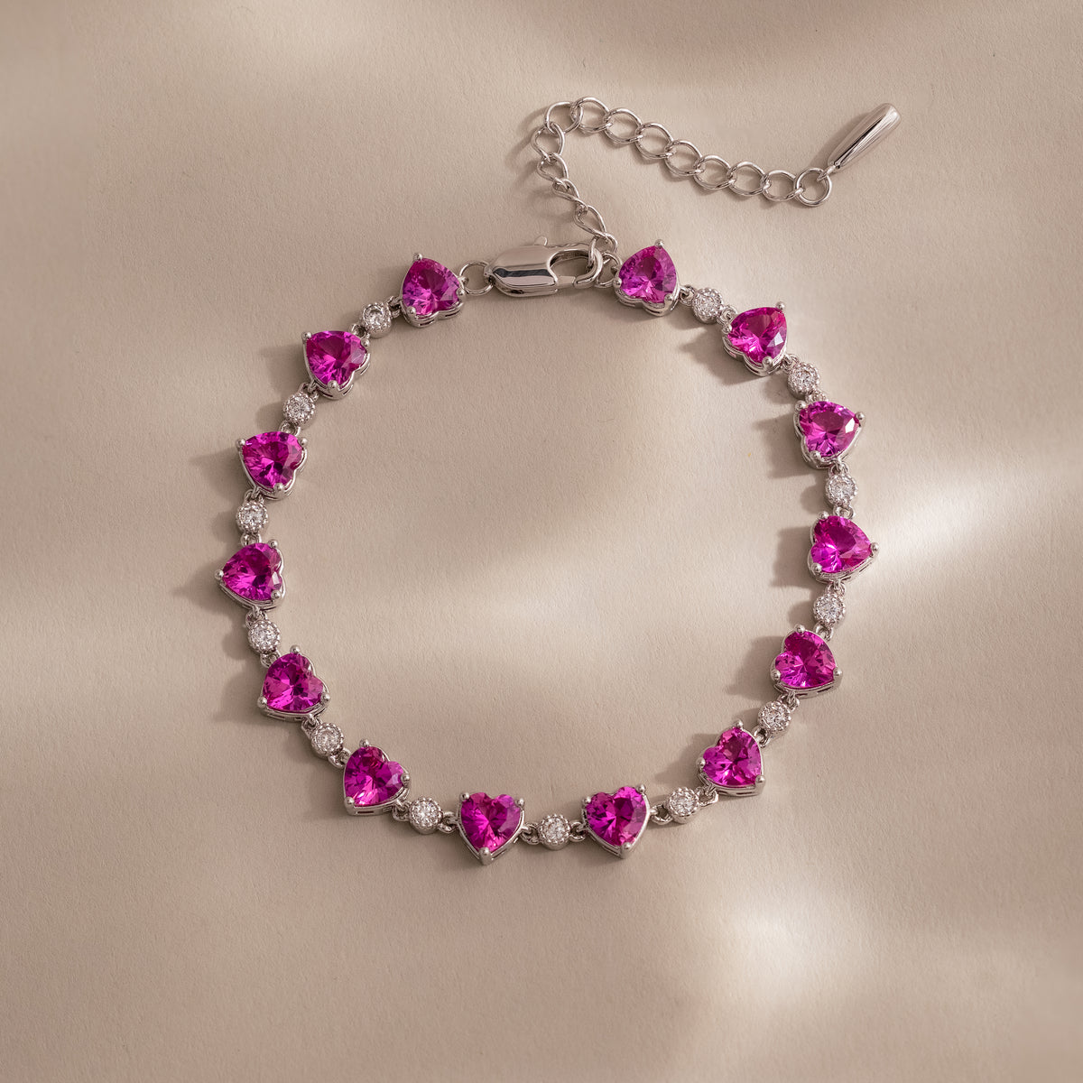 Pink Tourmaline Heart Tennis Bracelet in Silver