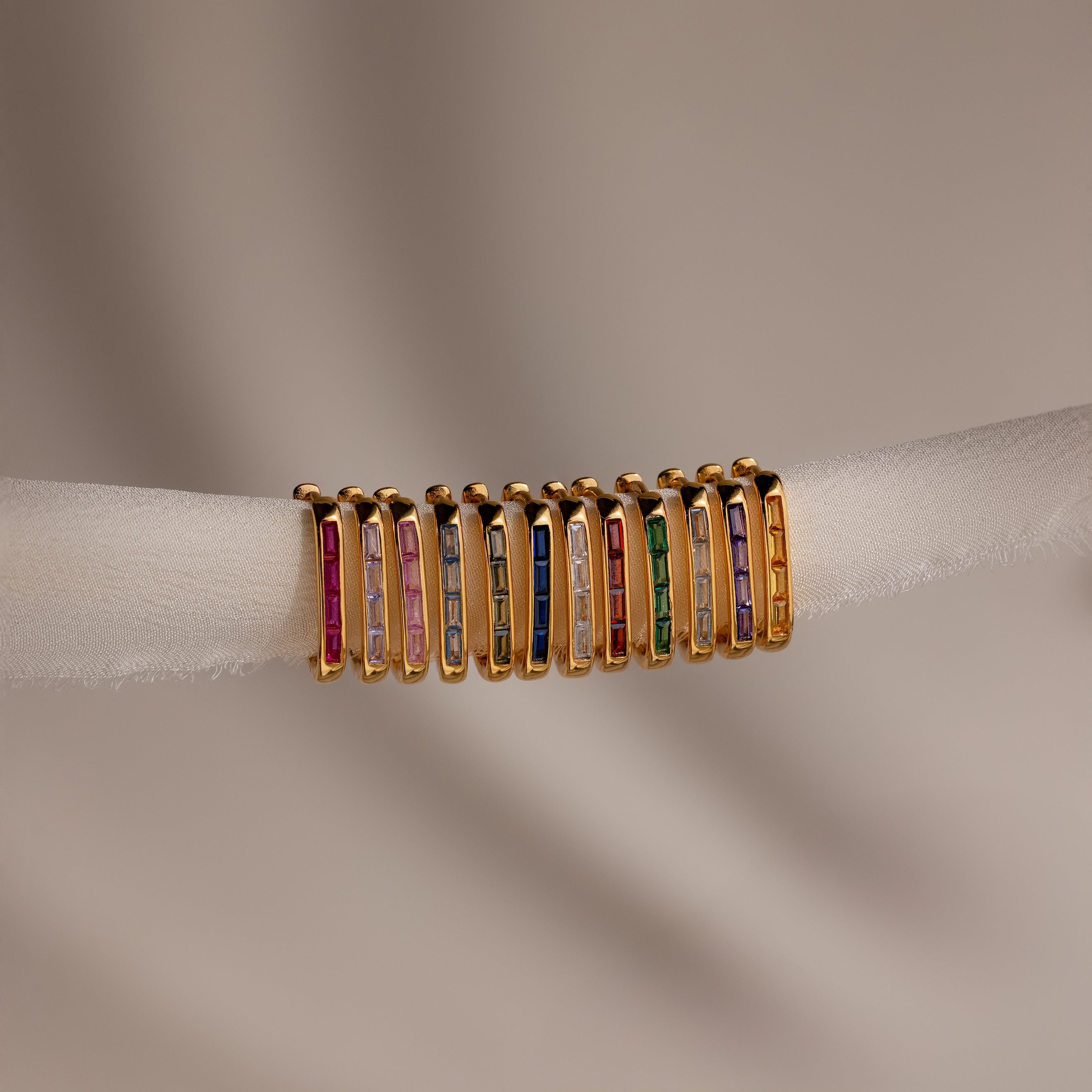 Baguette Birthstone Link Earrings
