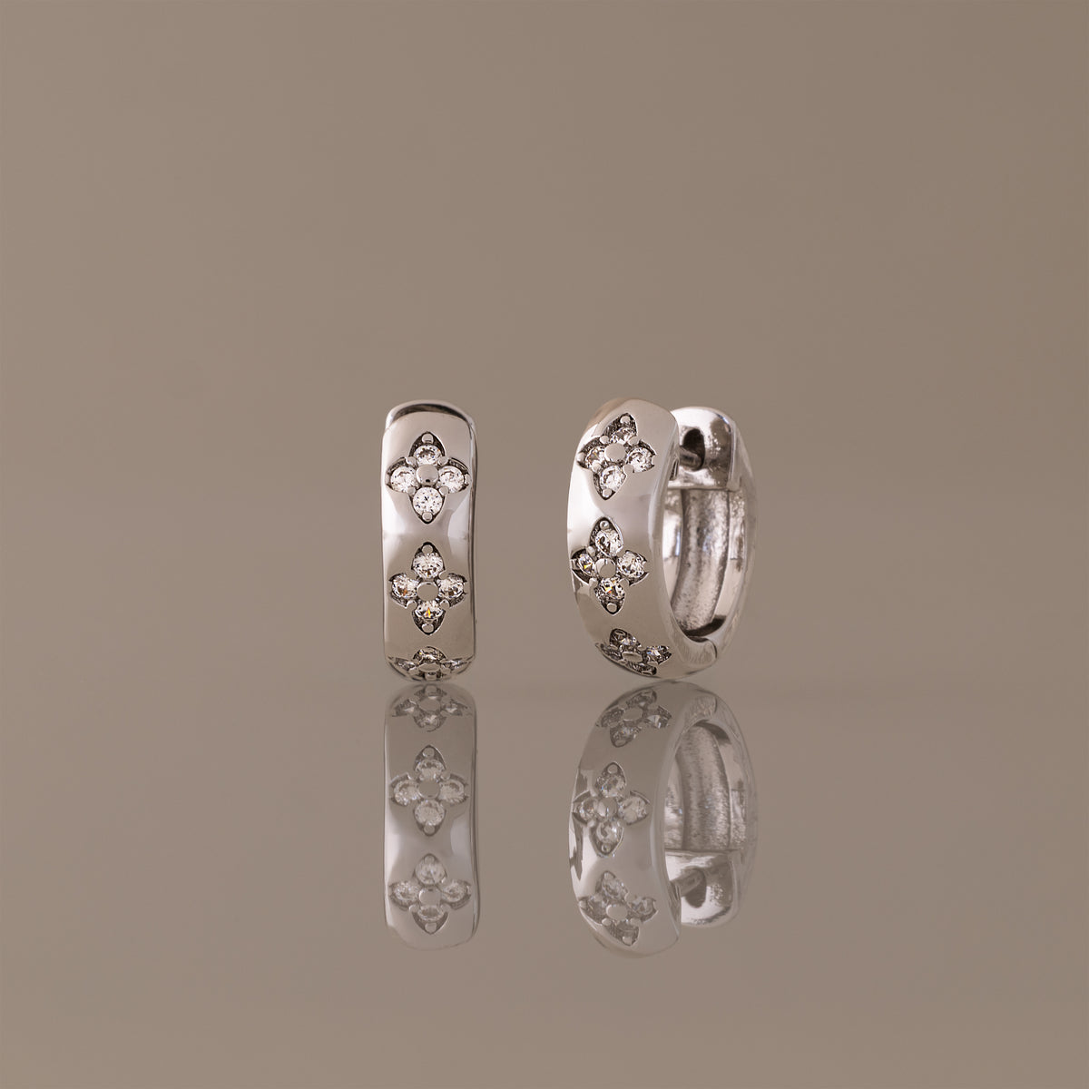 Diamond Trio Bloom Huggies in Silver