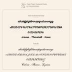 Font chart displaying two cursive fonts with lowercase, uppercase, numbers, and sample names—ideal for selecting a style for your Ribbed Name Ring or any personalized engraved ring.