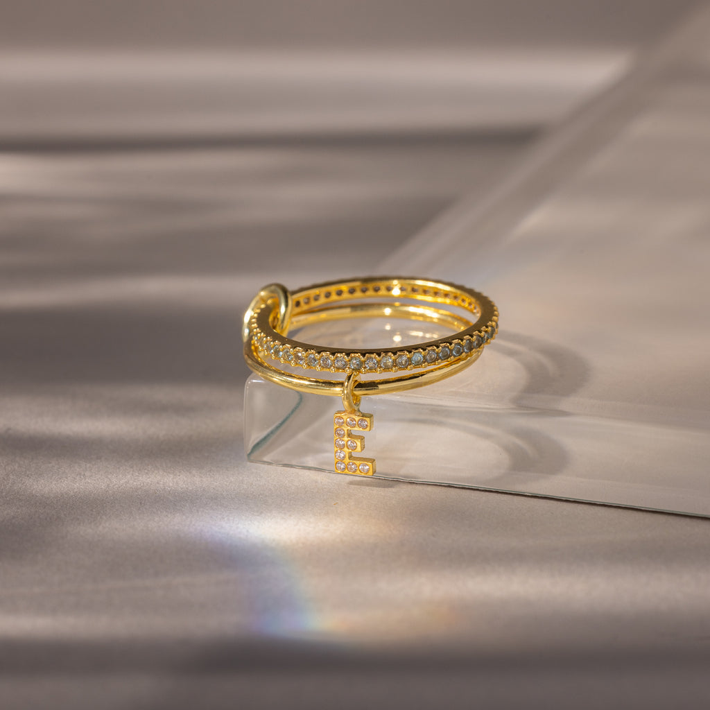 Linked Initial Aquamarine Ring Set