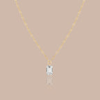 14K Gold Diamond Emerald Cut Solitaire Necklace