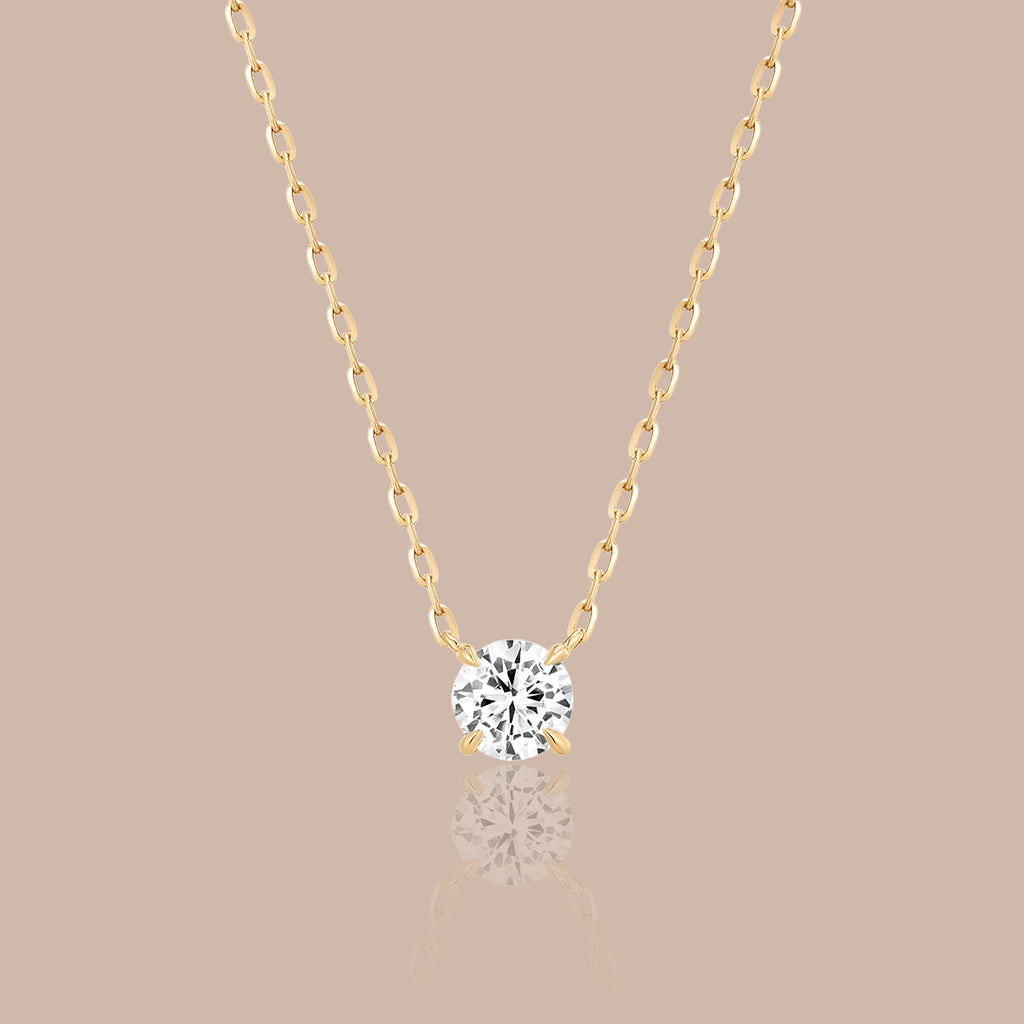 14K Gold Diamond Solitaire Pendant Necklace