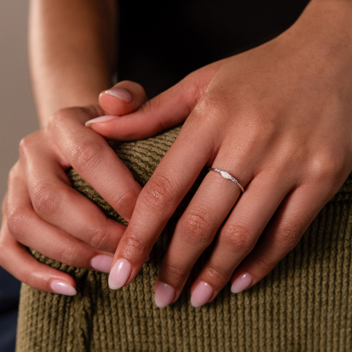 Marquise Opal Diamond Ring in Silver