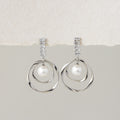 Orbit Diamond & Pearl Drop Studs in Silver