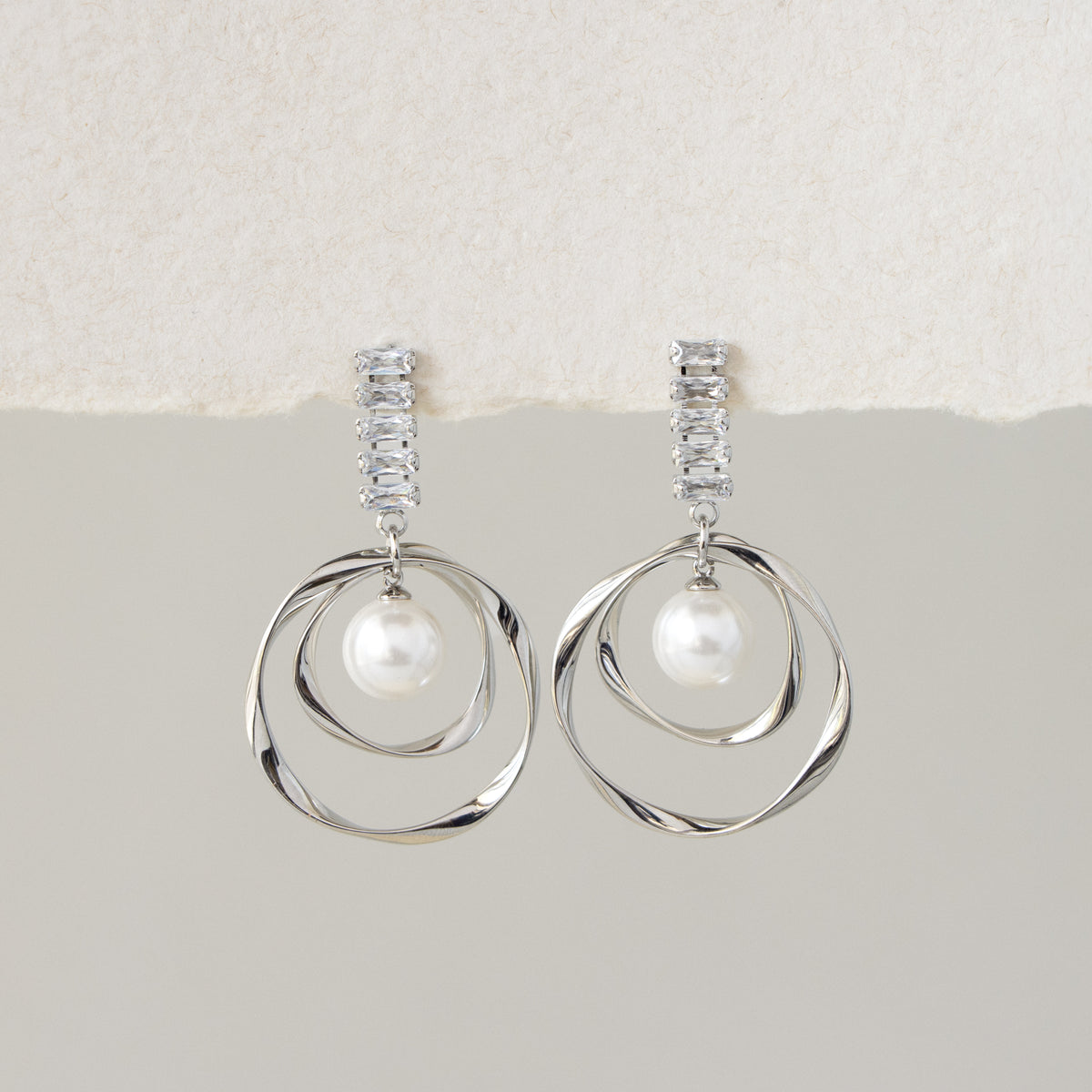 Orbit Diamond & Pearl Drop Studs in Silver