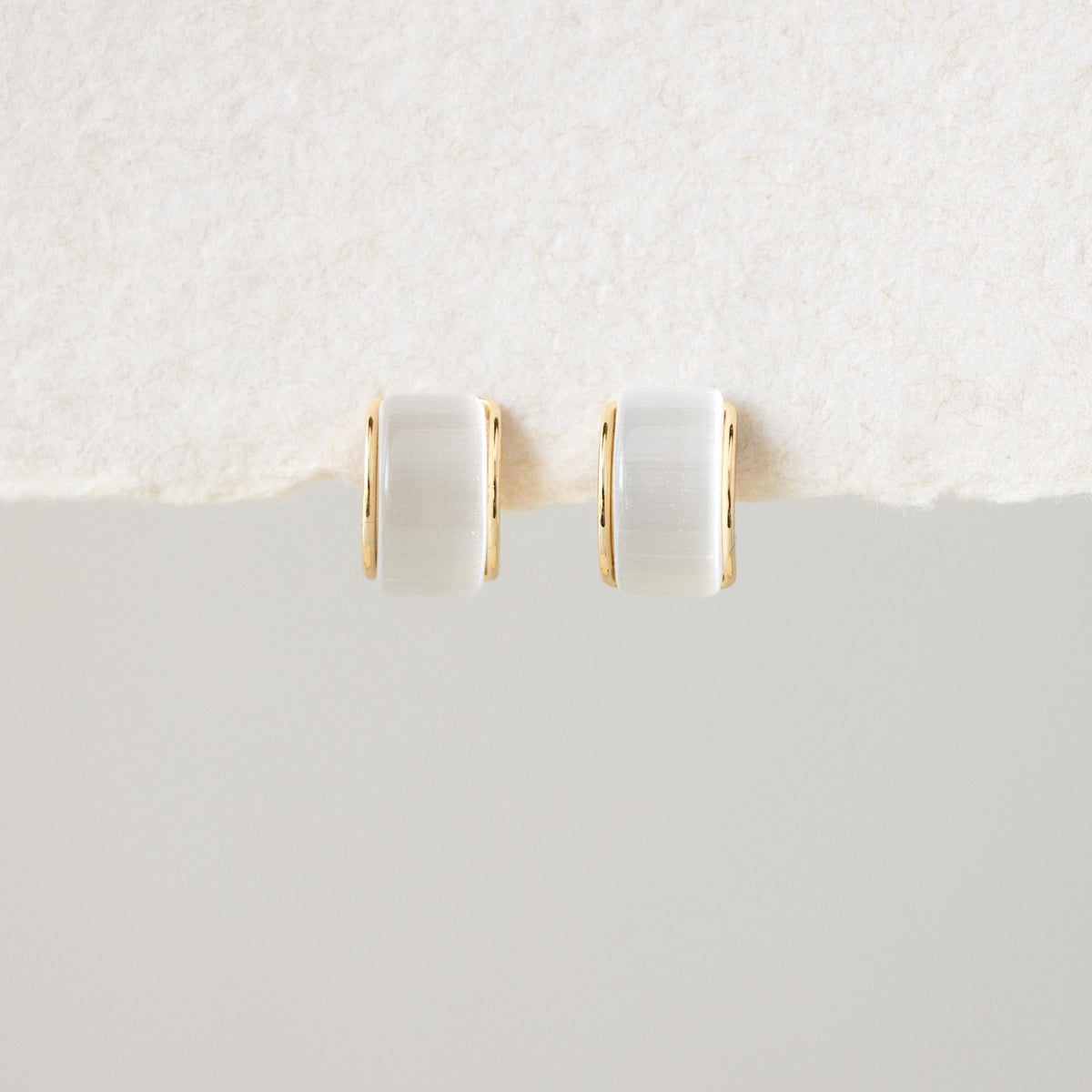 Arched White Moonstone Studs