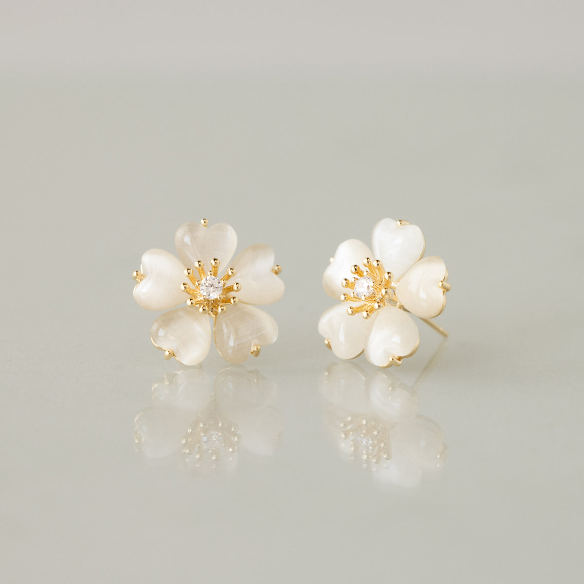 White Jade Pansy Flower Studs