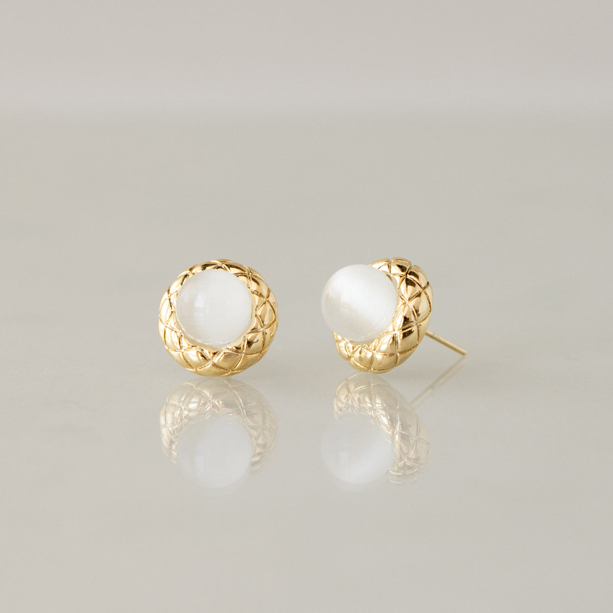 White Moonstone Dome Studs