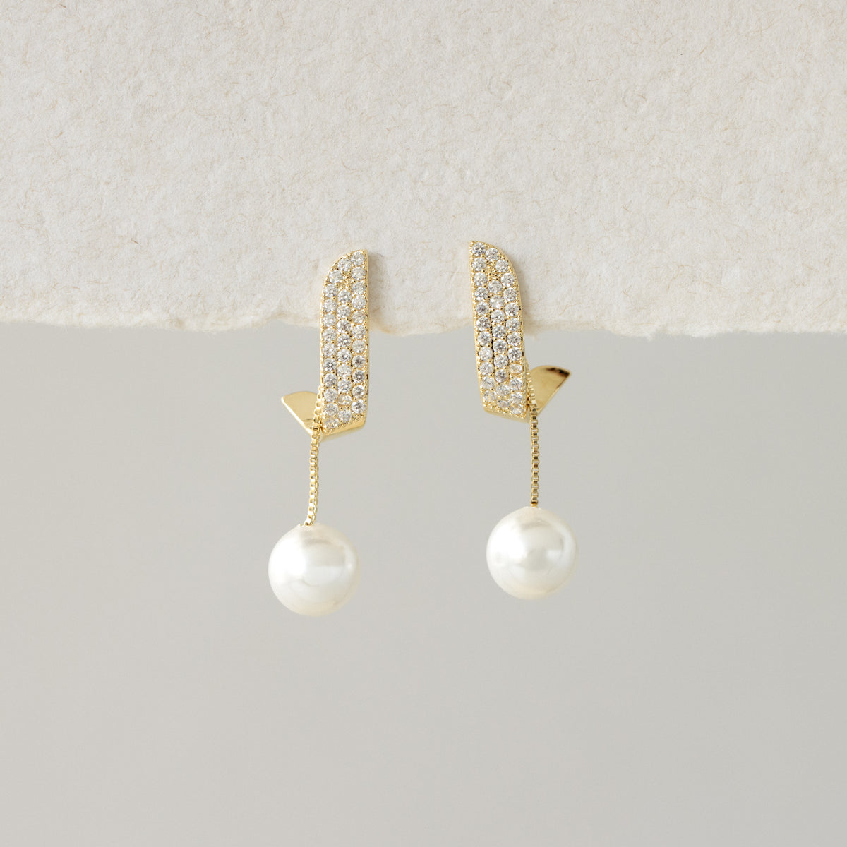 Sculptural Pave Pearl Drop Studs