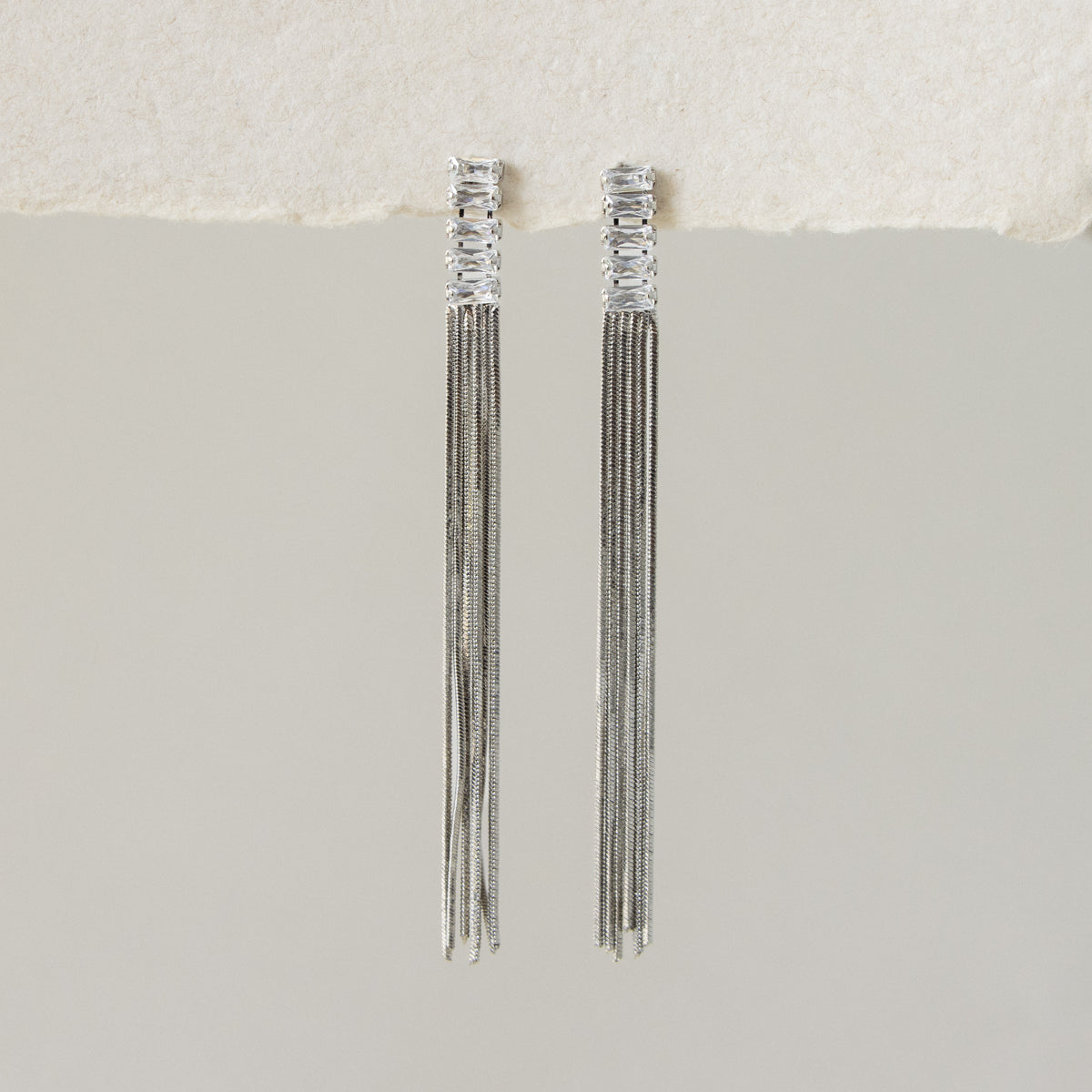 Diamond Baguette Chain Studs in Silver