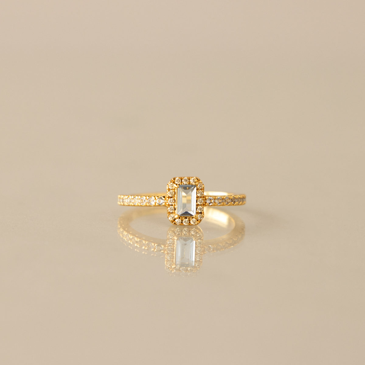 Aquamarine Solitaire Halo Ring