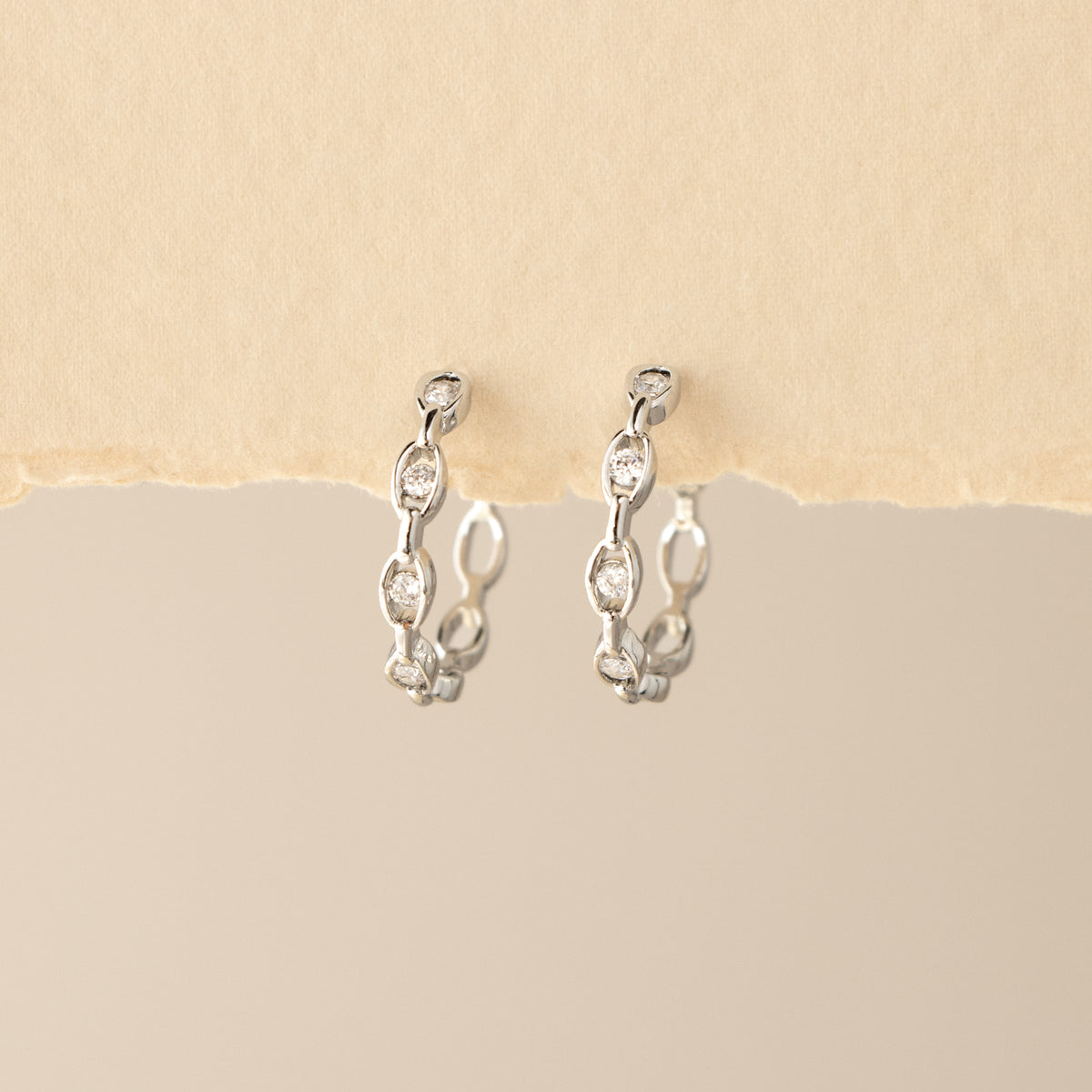 Diamond Chainlink Huggies in Silver