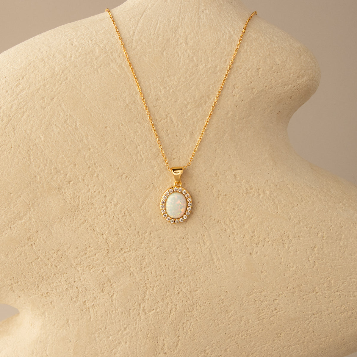 Opal Halo Pendant Necklace