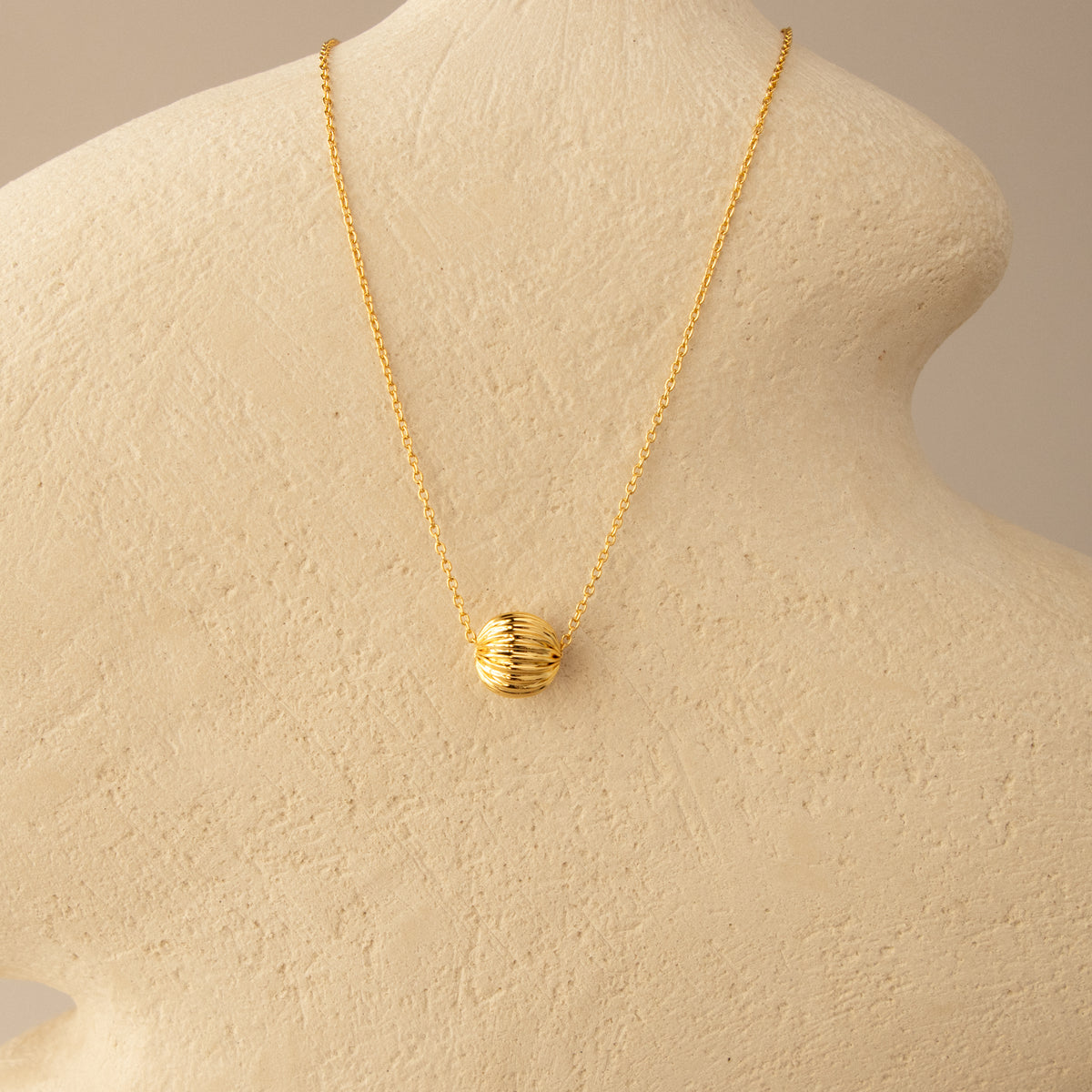 Ribbed Sphere Pendant Necklace