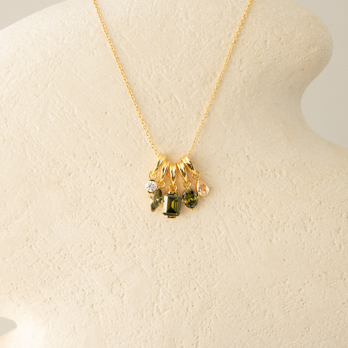 Mixed Green Stone Charm Necklace