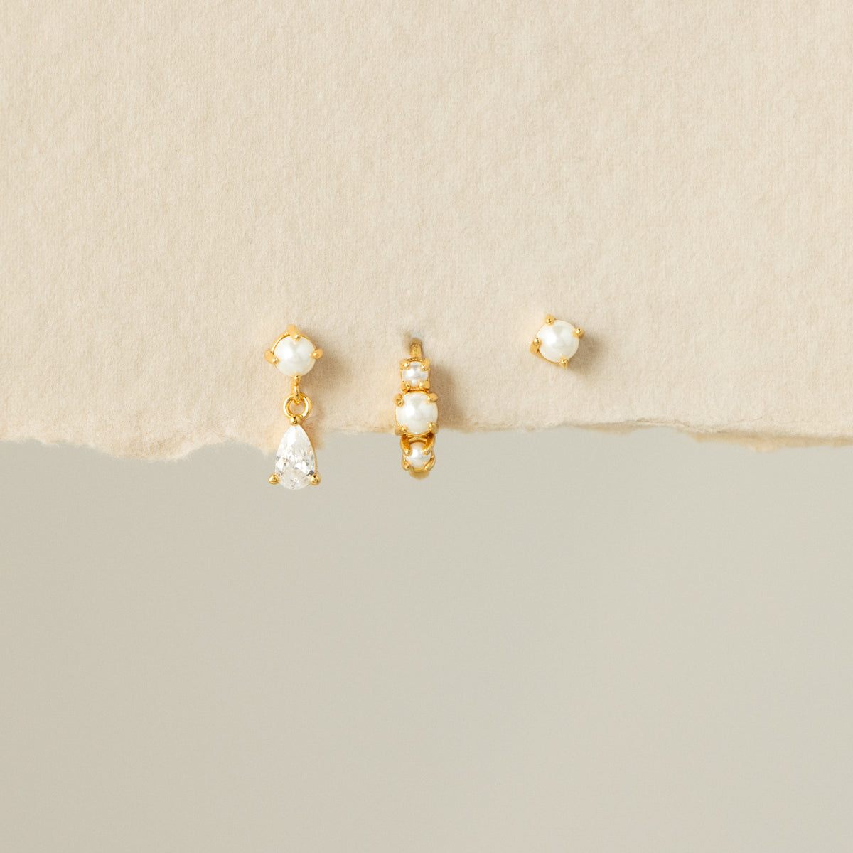 Petite Diamond Pearl Earring Set