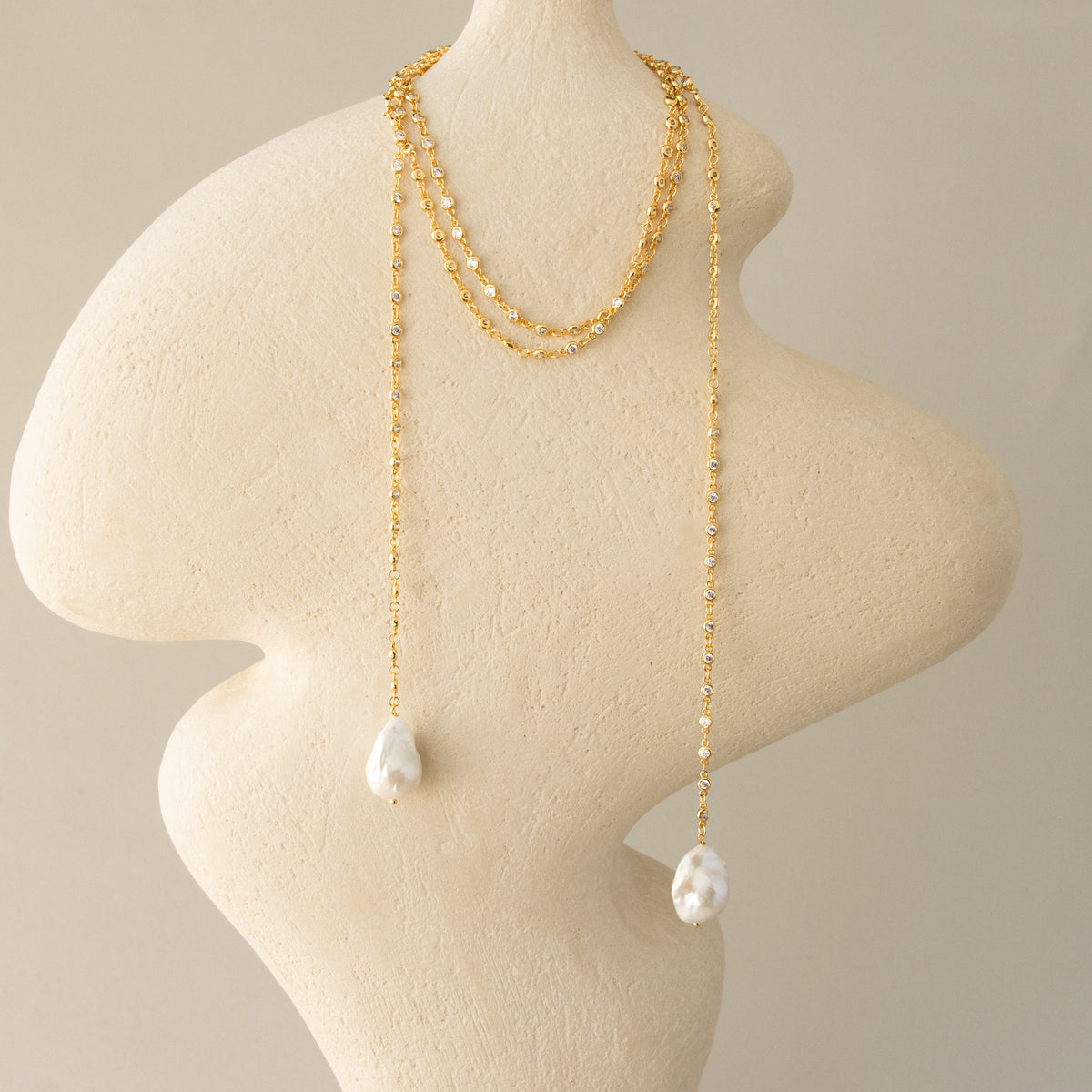 Baroque Pearl Diamond Station Wrap Necklace