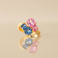 Arrayed Pink Tourmaline & Blue Zircon Ring