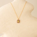 Large Emerald-Cut Peridot & Pink Tourmaline Halo Necklace