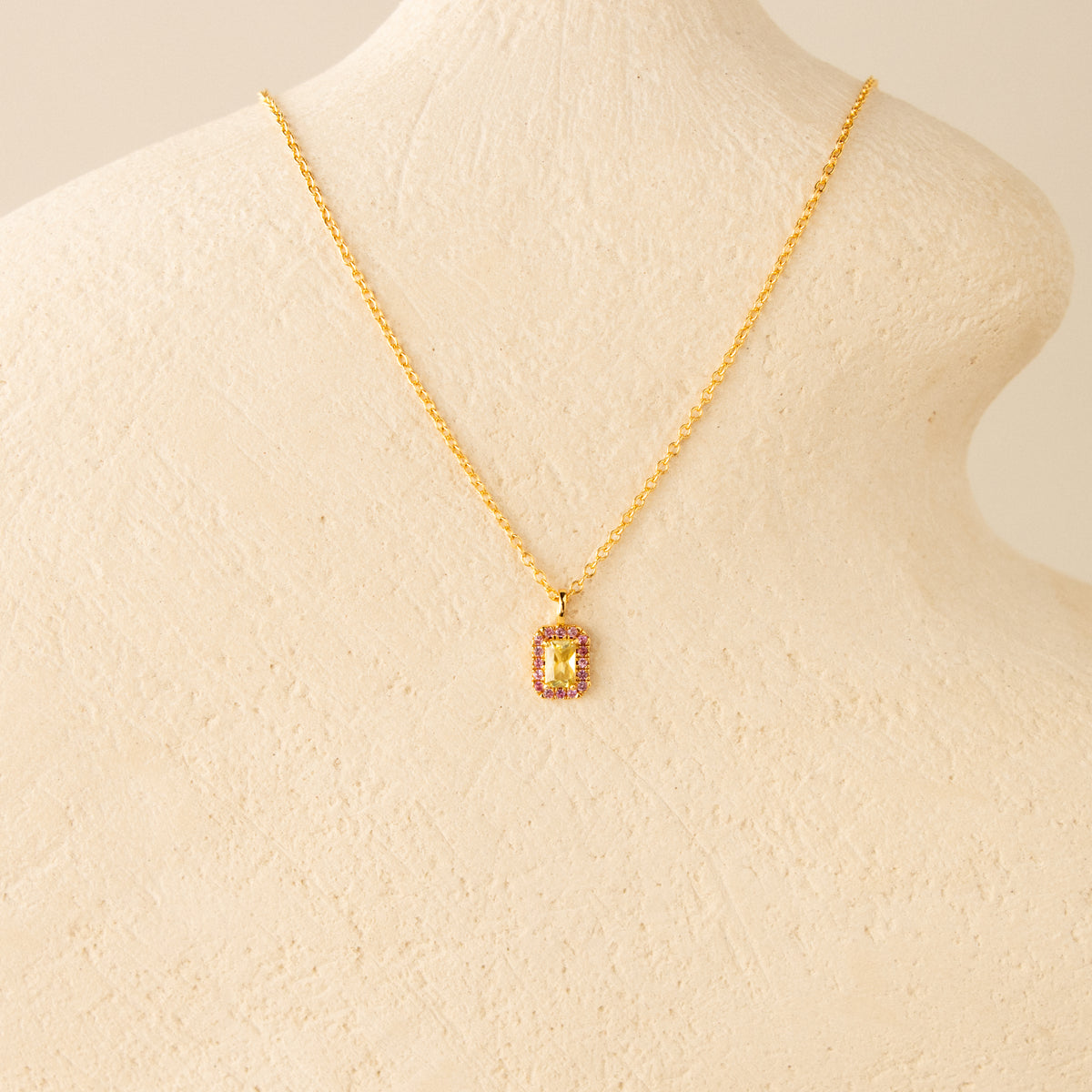 Emerald-Cut Peridot & Pink Tourmaline Halo Necklace